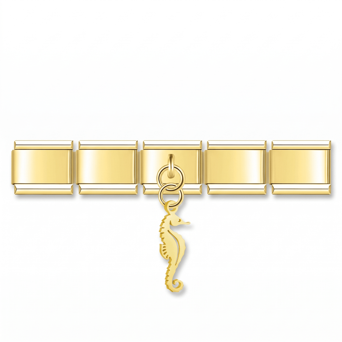 Charm Colgante Caballito de Mar (Dorado) en pulsera italiana de eslabones