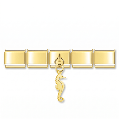 Charm Colgante Caballito de Mar (Dorado) en pulsera italiana de eslabones