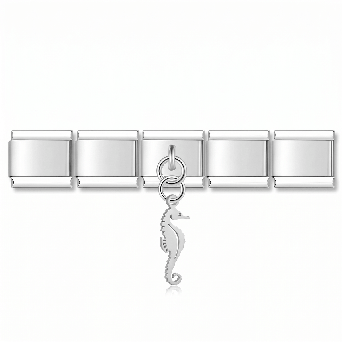 Charm Colgante caballito de mar (Plateado) en pulsera italiana de eslabones