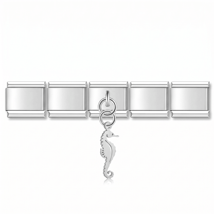 Charm Colgante caballito de mar (Plateado) en pulsera italiana de eslabones