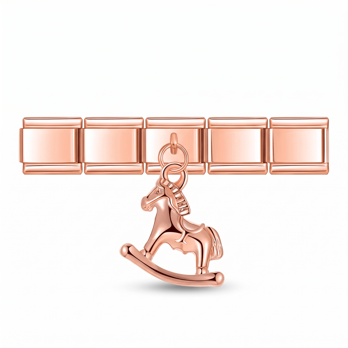 Charm Colgante Caballo (Oro Rosa) en pulsera italiana de eslabones