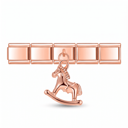 Charm Colgante Caballo (Oro Rosa) en pulsera italiana de eslabones