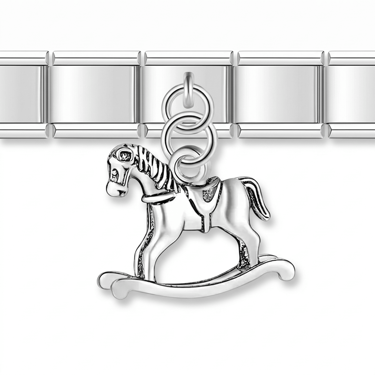 Charm Colgante caballo (Plateado) en pulsera italiana de eslabones