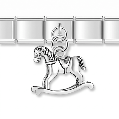 Charm Colgante caballo (Plateado) en pulsera italiana de eslabones