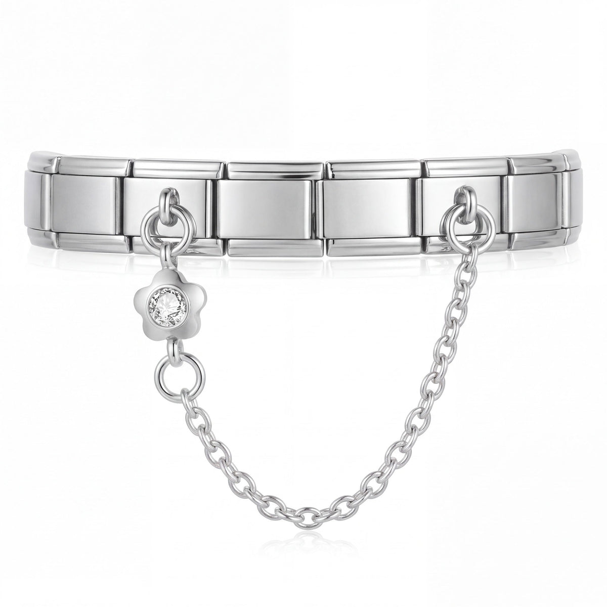 Charm Colgante (Cadena con Flor) en pulsera italiana de eslabones