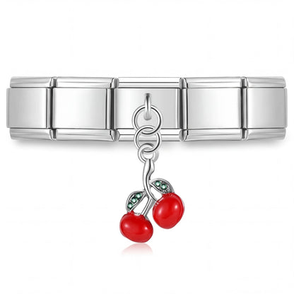 Charm Colgante Cerezas en pulsera italiana de eslabones
