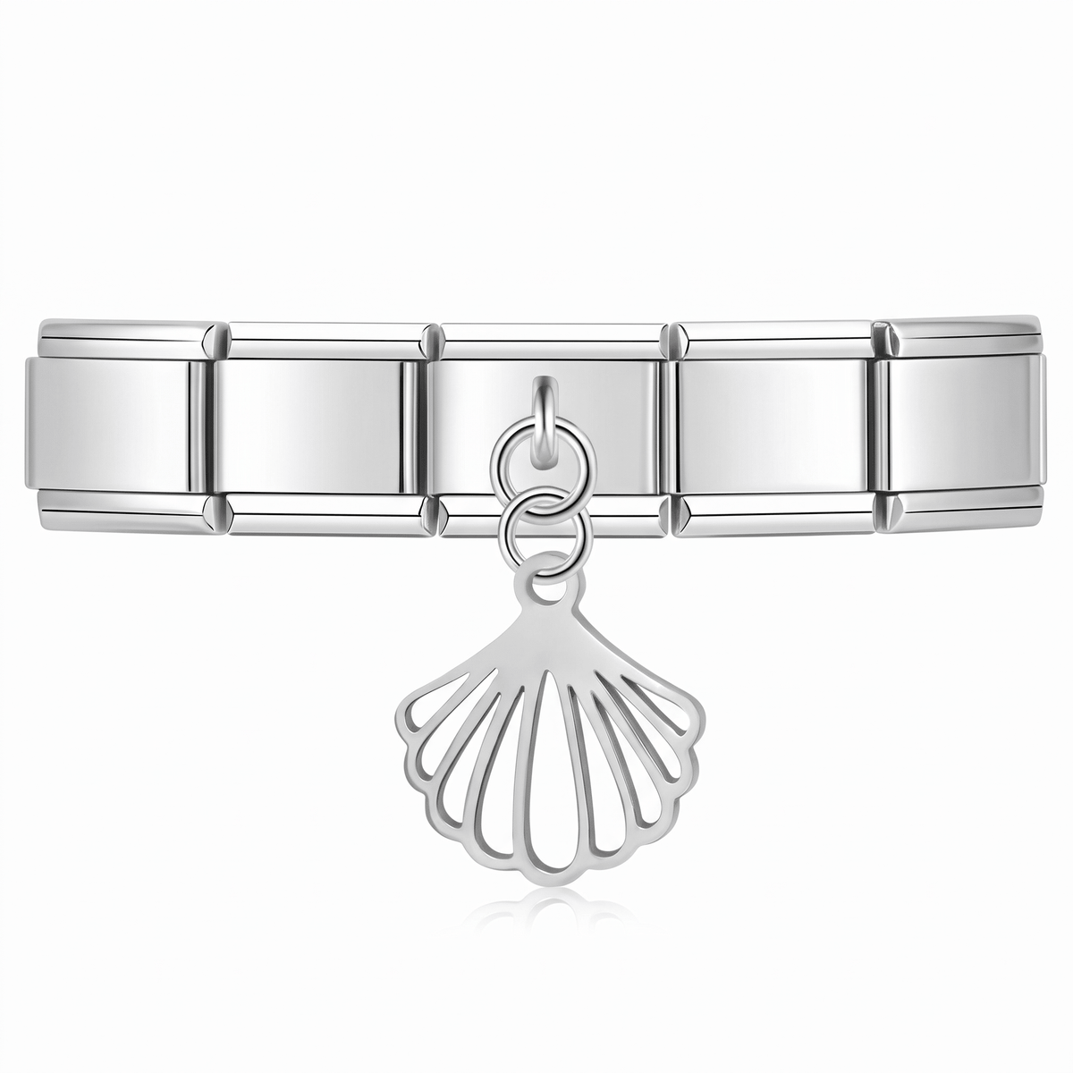 Charm Colgante Concha (Plateado) en pulsera italiana de eslabones