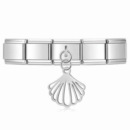 Charm Colgante Concha (Plateado) en pulsera italiana de eslabones
