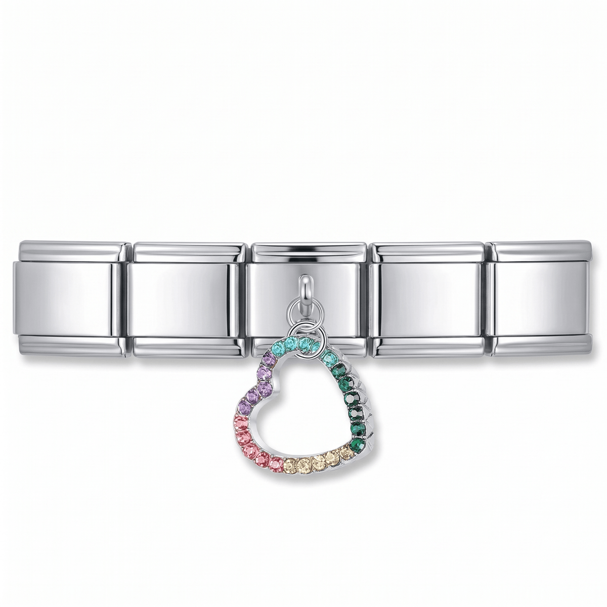 Charm Colgante Corazón (Arcoíris) en pulsera italiana de eslabones
