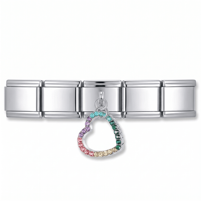 Charm Colgante Corazón (Arcoíris) en pulsera italiana de eslabones
