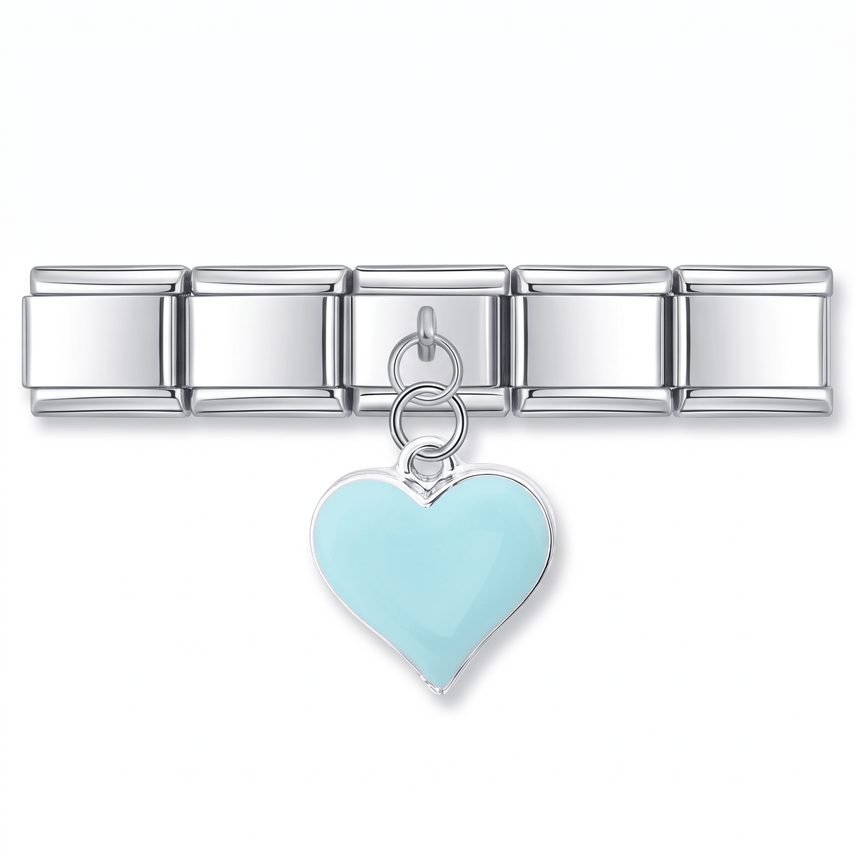 Charm Colgante Corazón azul en pulsera italiana de eslabones