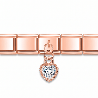 Charm Colgante Corazón Brillo en pulsera italiana de eslabones