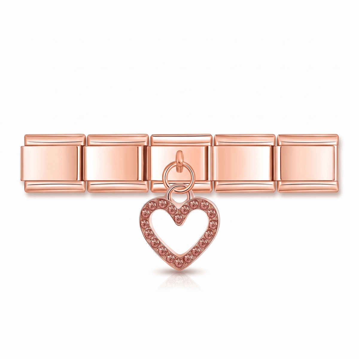 Charm Colgante Corazón (Calado) en pulsera italiana de eslabones