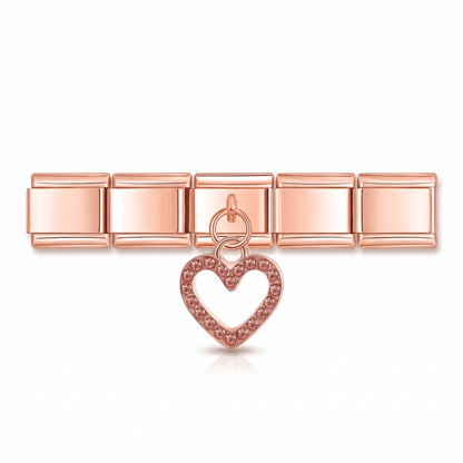 Charm Colgante Corazón (Calado) en pulsera italiana de eslabones
