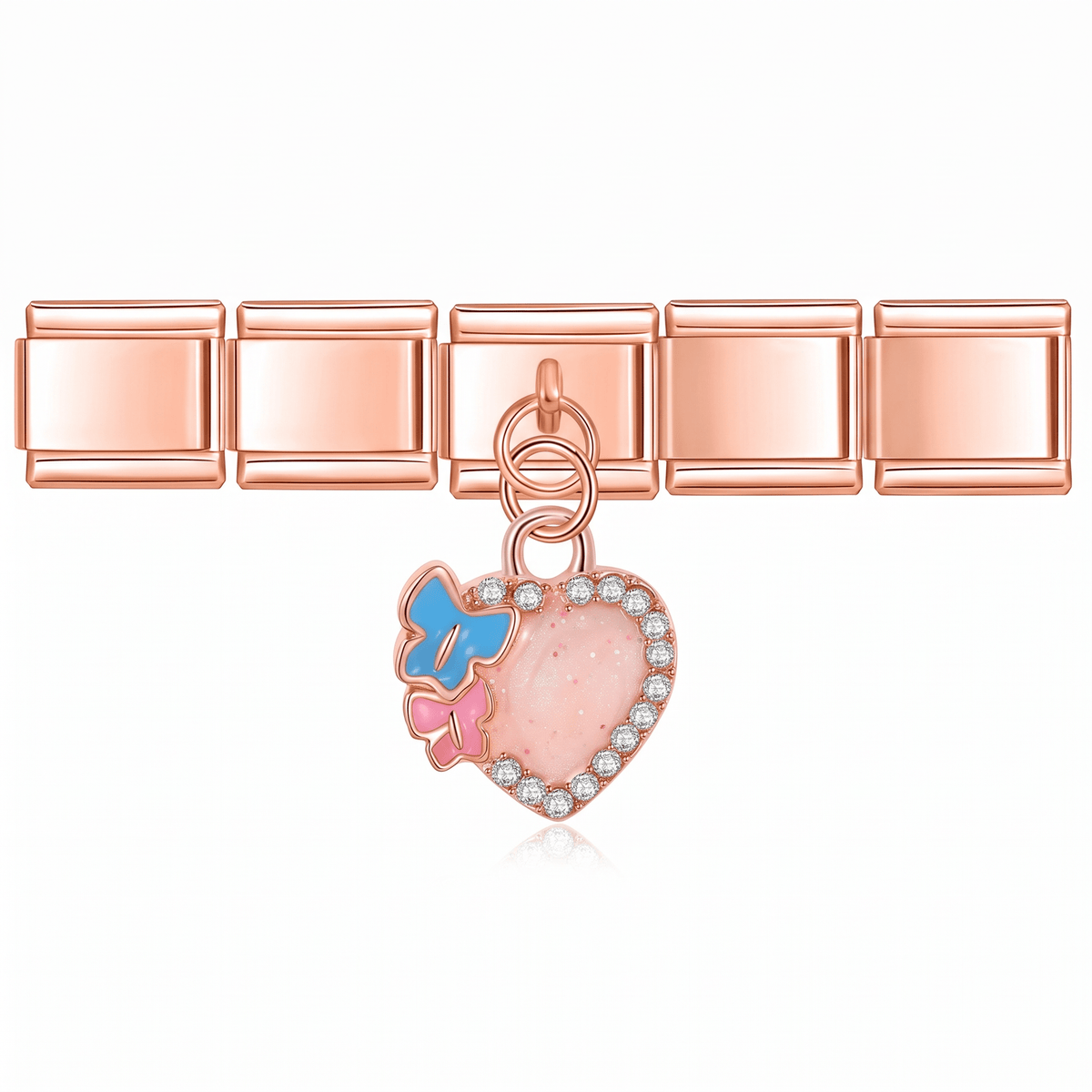 Charm Colgante Corazón (con Mariposa) en pulsera italiana de eslabones