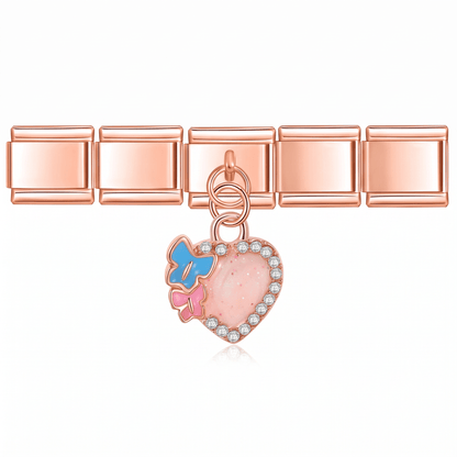 Charm Colgante Corazón (con Mariposa) en pulsera italiana de eslabones