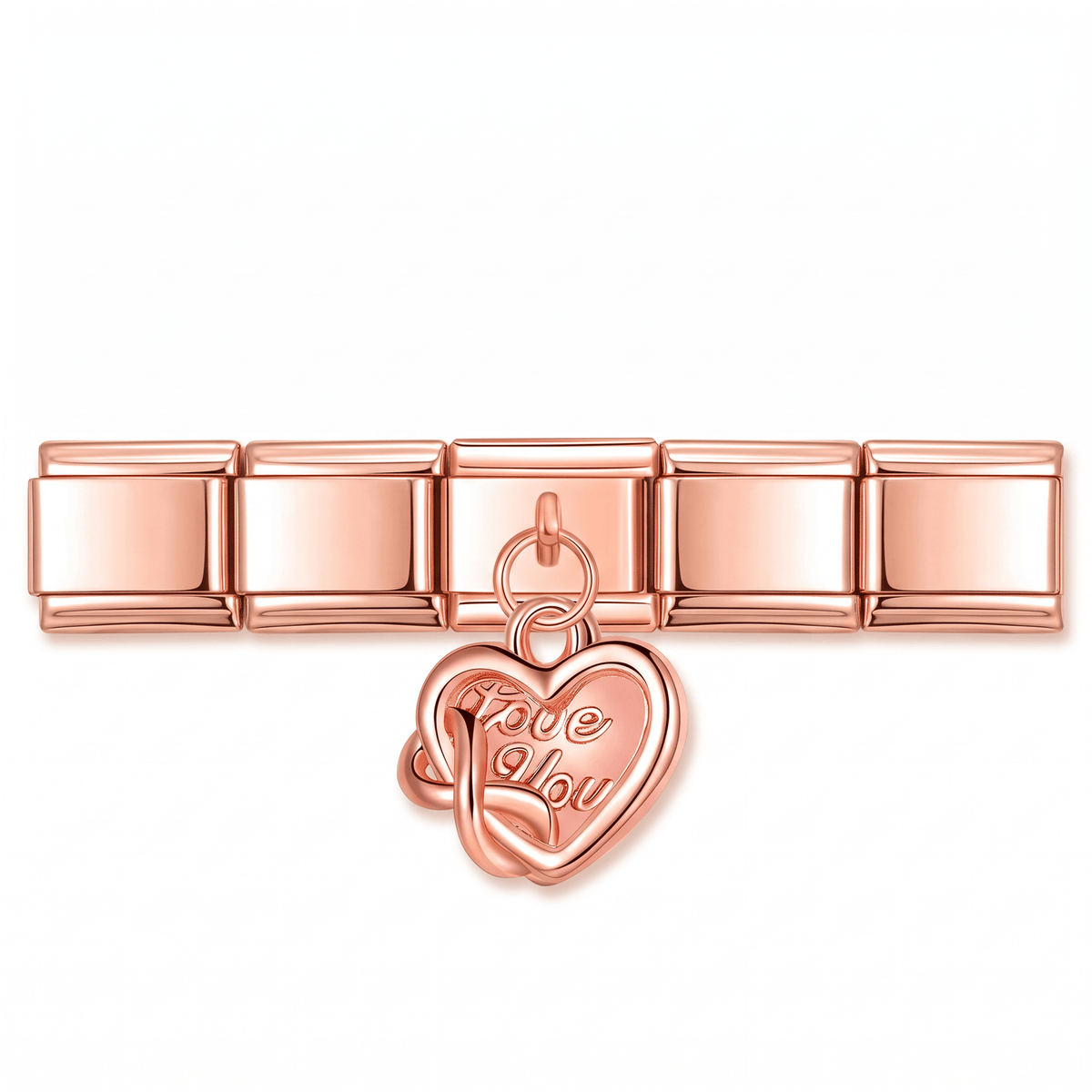 Charm Colgante Corazón (Grabado) en pulsera italiana de eslabones