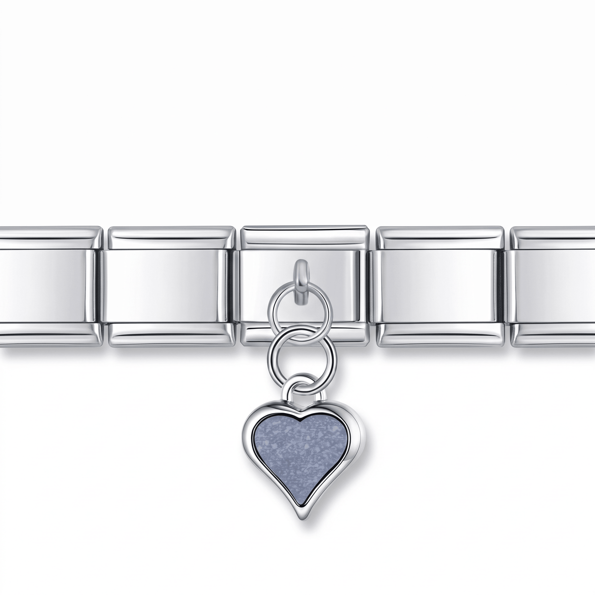 Charm Colgante Corazón (Gris) en pulsera italiana de eslabones