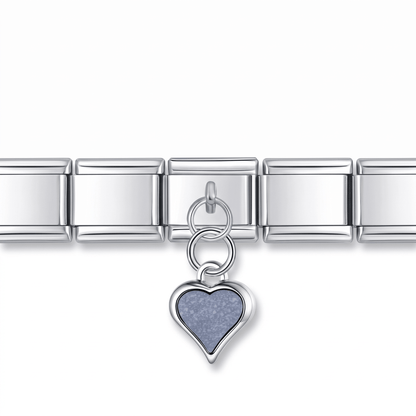 Charm Colgante Corazón (Gris) en pulsera italiana de eslabones