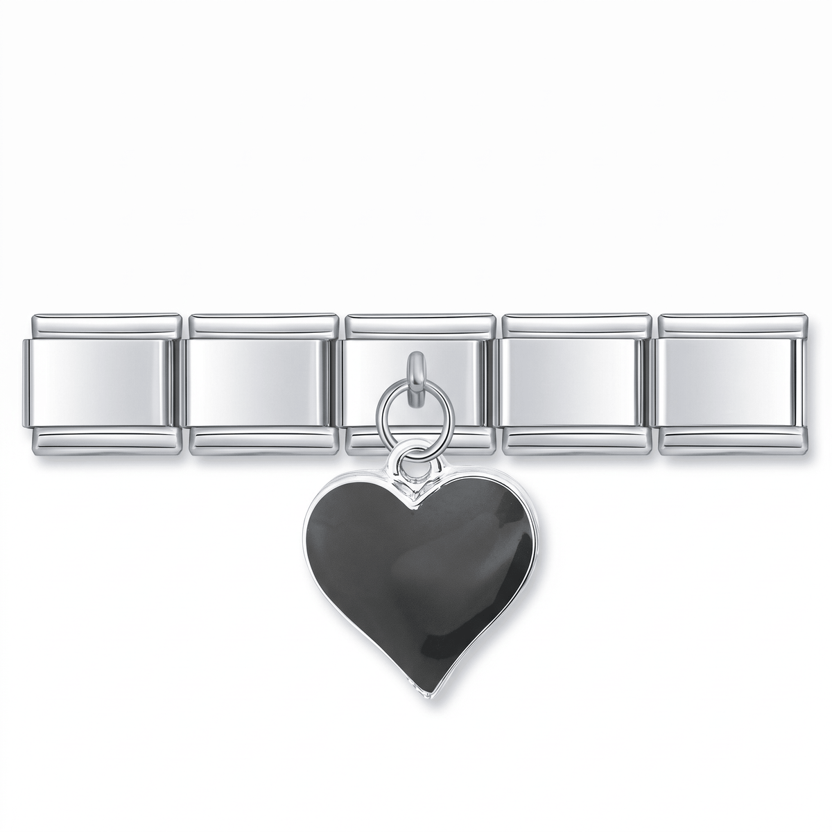 Charm Colgante Corazón negro (Grande) en pulsera italiana de eslabones