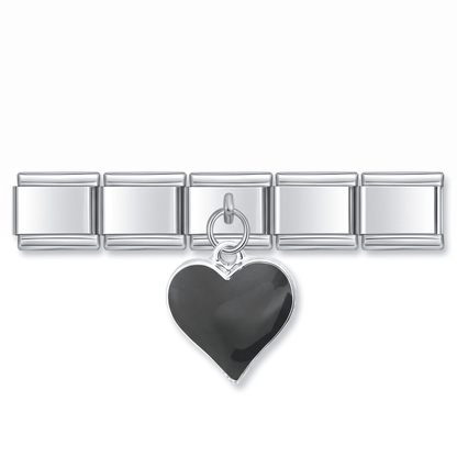 Charm Colgante Corazón negro (Grande) en pulsera italiana de eslabones