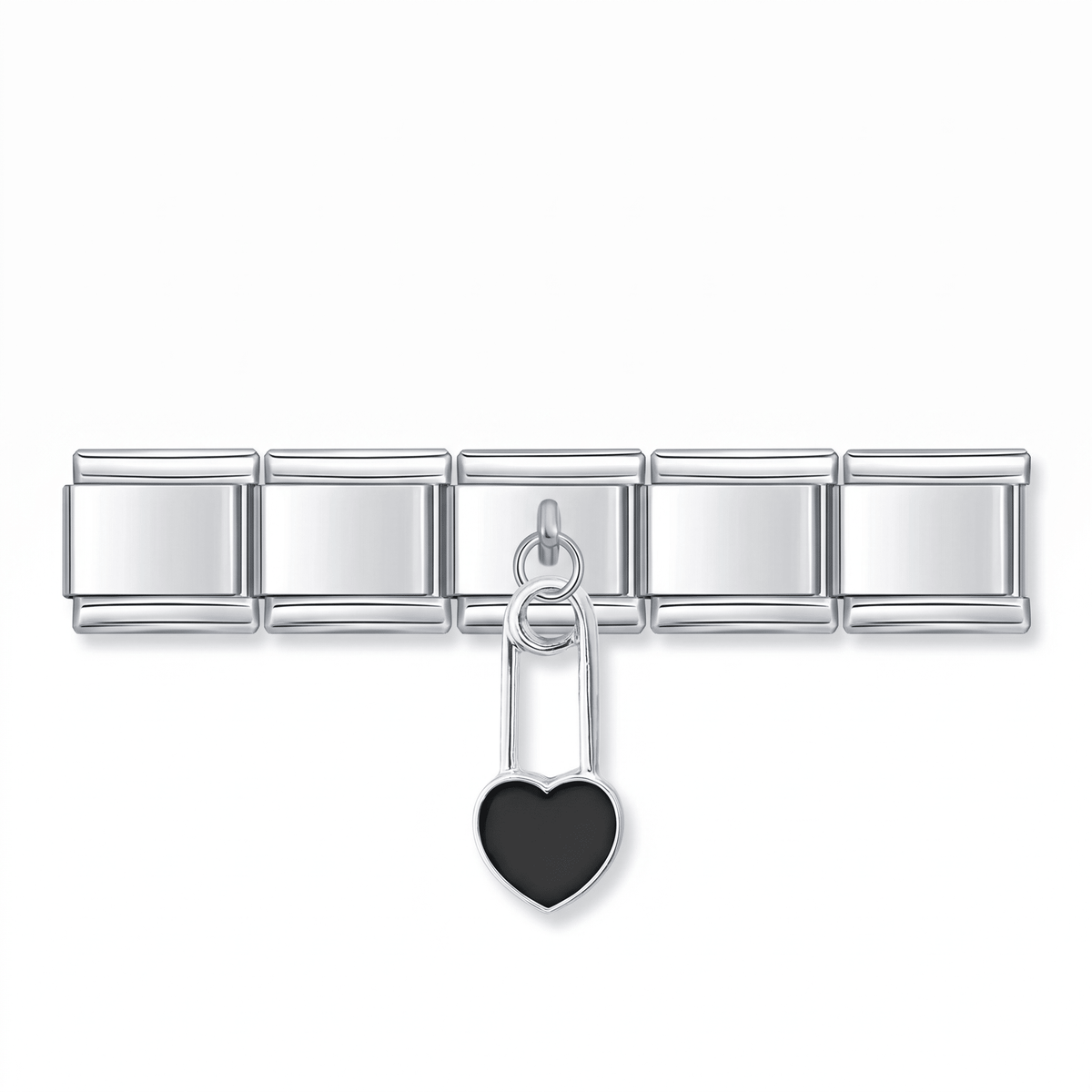 Charm Colgante corazón negro (Imperdible) en pulsera italiana de eslabones