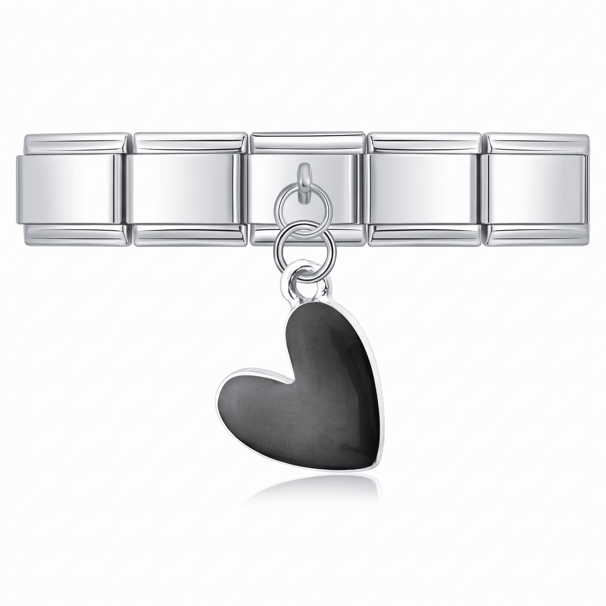 Charm Colgante Corazón negro (Pequeño) en pulsera italiana de eslabones