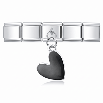 Charm Colgante Corazón negro (Pequeño) en pulsera italiana de eslabones
