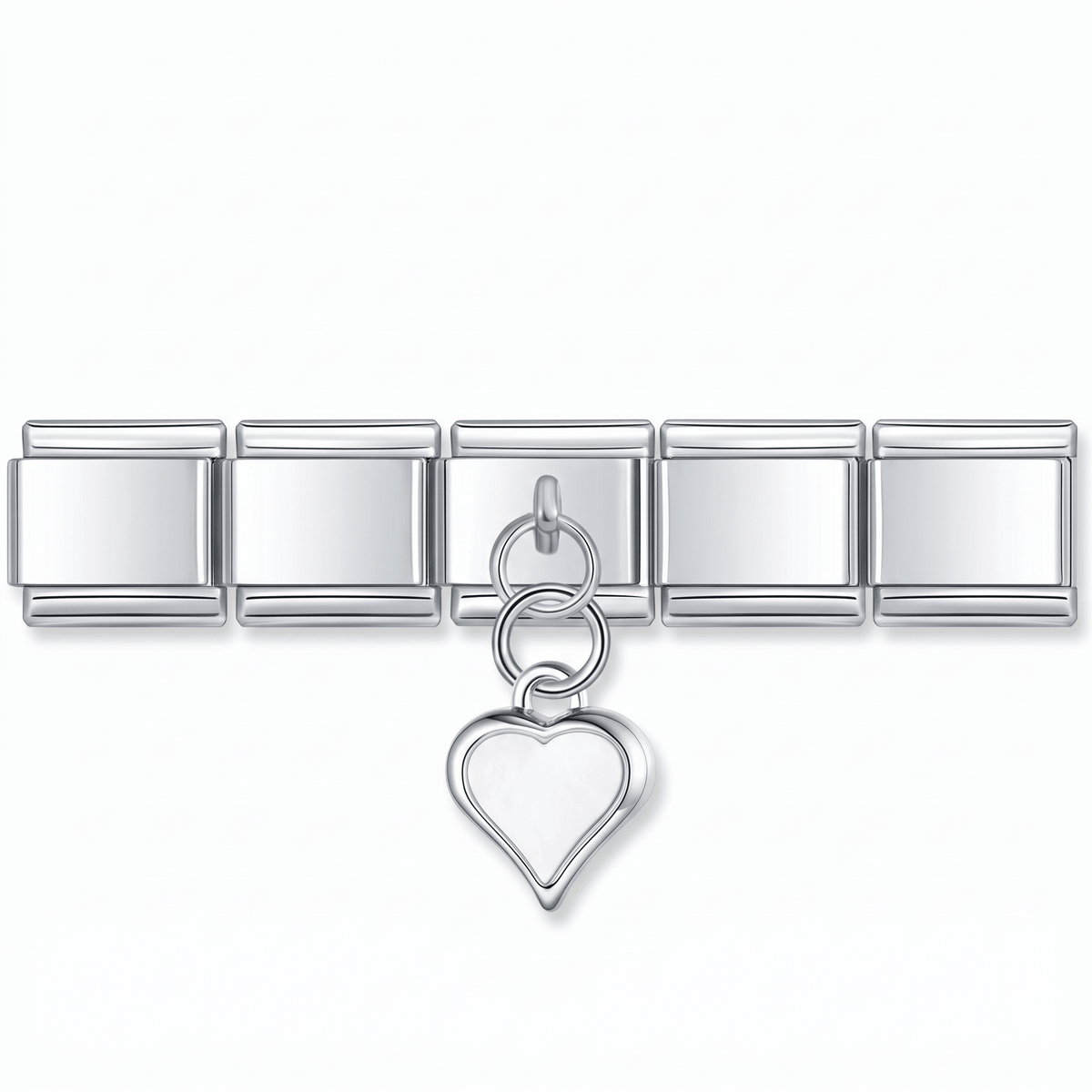 Charm Colgante corazón plateado en pulsera italiana de eslabones