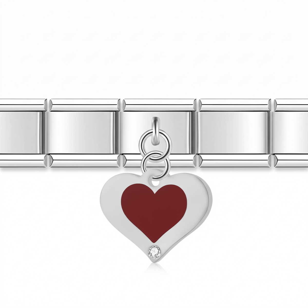 Charm Colgante corazón (Rojo) en pulsera italiana de eslabones