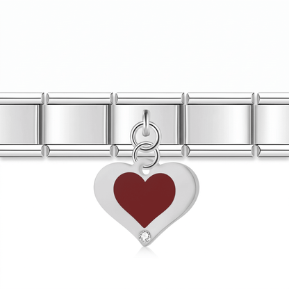 Charm Colgante corazón (Rojo) en pulsera italiana de eslabones