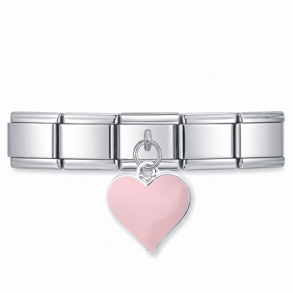 Charm Colgante Corazón (Rosa) en pulsera italiana de eslabones
