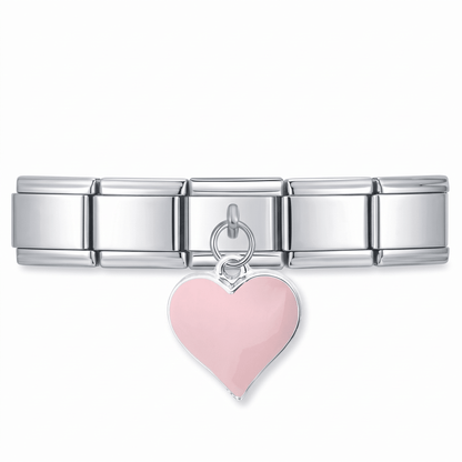 Charm Colgante Corazón (Rosa) en pulsera italiana de eslabones