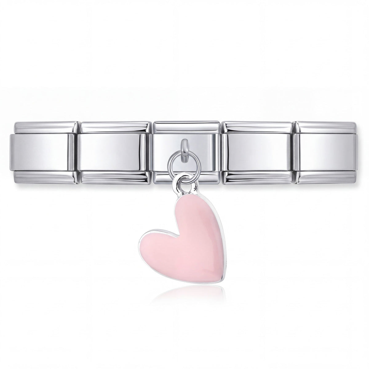 Charm Colgante corazón rosa en pulsera italiana de eslabones