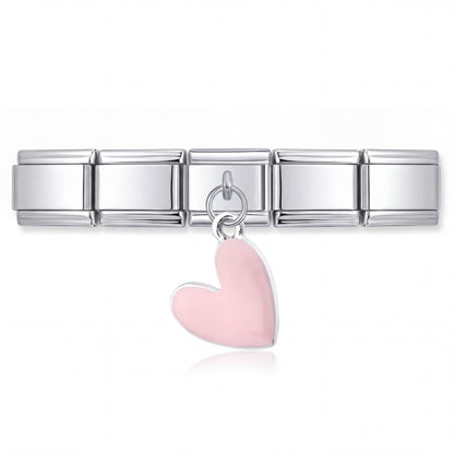 Charm Colgante corazón rosa en pulsera italiana de eslabones
