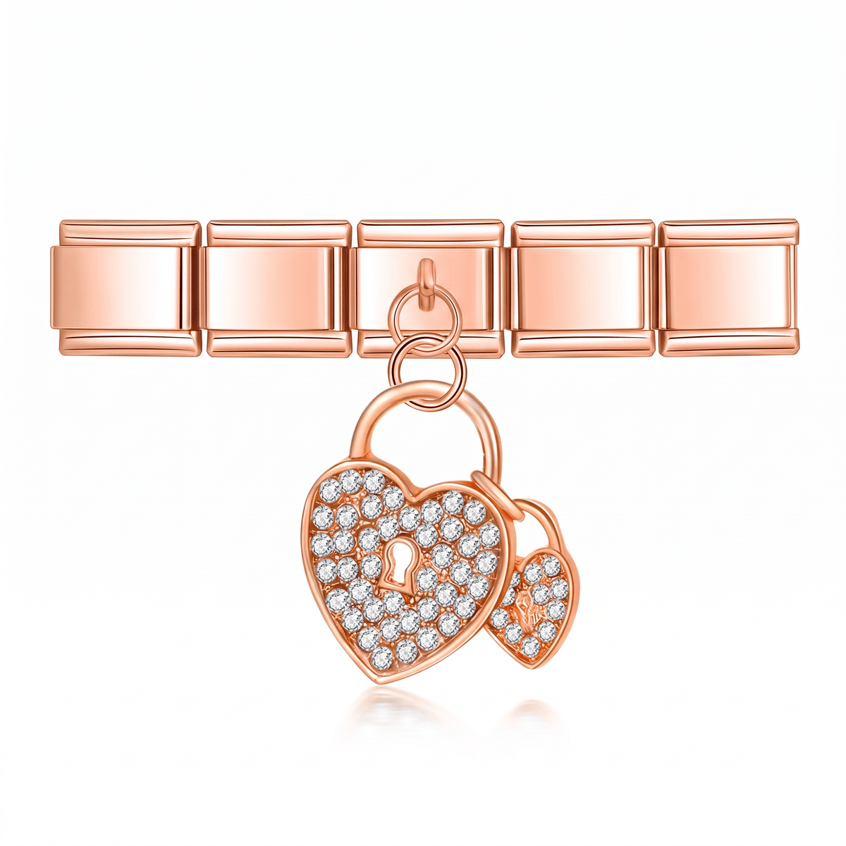 Charm Colgante Corazones (con Brillos) en pulsera italiana de eslabones