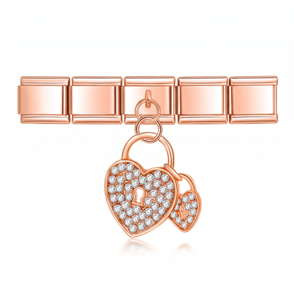 Charm Colgante Corazones (con Brillos) en pulsera italiana de eslabones