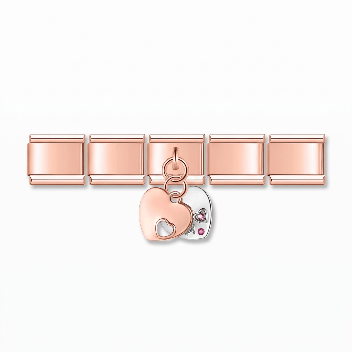 Charm Colgante Corazones (Liso) en pulsera italiana de eslabones