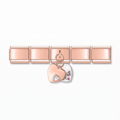 Charm Colgante Corazones (Liso) en pulsera italiana de eslabones