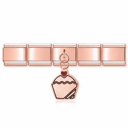 Charm Colgante Cup Cake (Oro Rosa) en pulsera italiana de eslabones