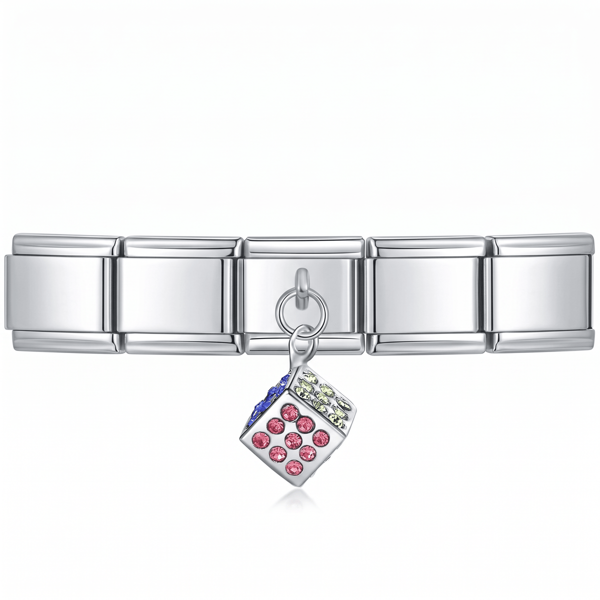 Charm Colgante Dado Colorido en pulsera italiana de eslabones