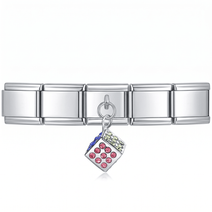 Charm Colgante Dado Colorido en pulsera italiana de eslabones
