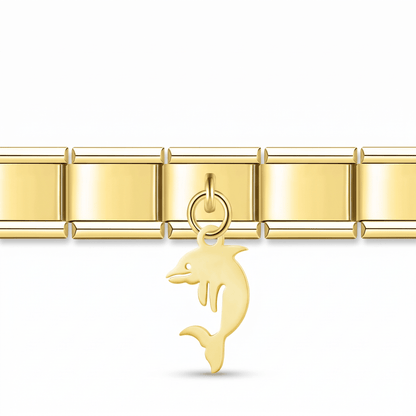 Charm Colgante Delfin (Dorado) en pulsera italiana de eslabones