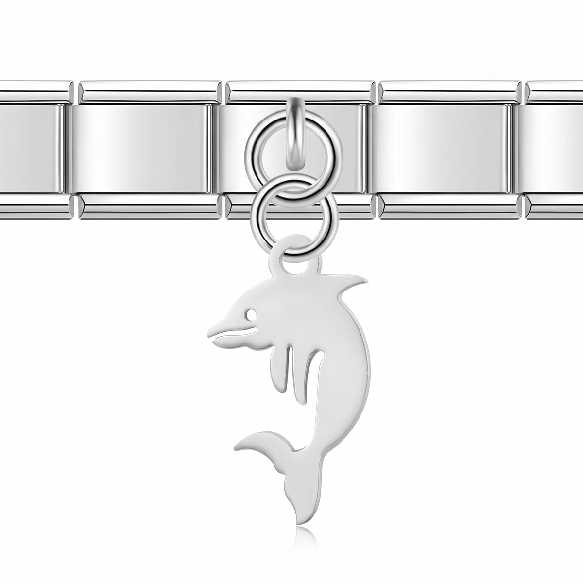 Charm Colgante Delfin (Plateado) en pulsera italiana de eslabones