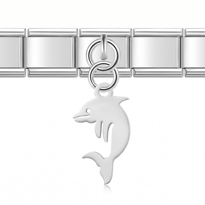 Charm Colgante Delfin (Plateado) en pulsera italiana de eslabones