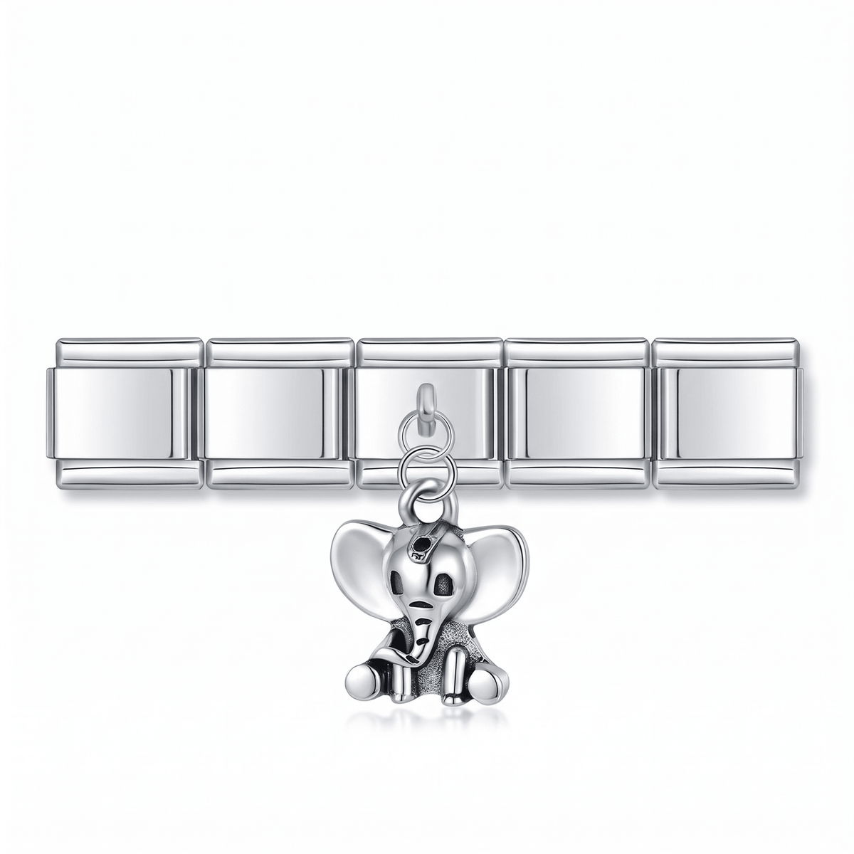 Charm Colgante Elefante (Plata) en pulsera italiana de eslabones