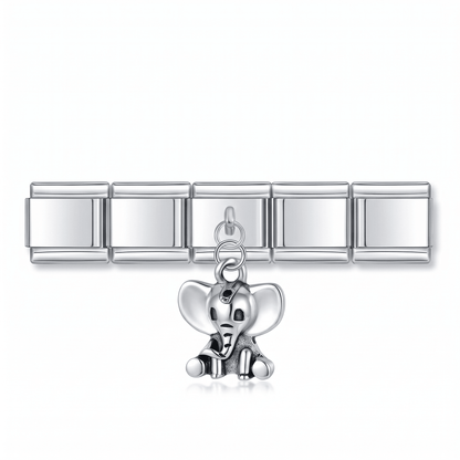 Charm Colgante Elefante (Plata) en pulsera italiana de eslabones