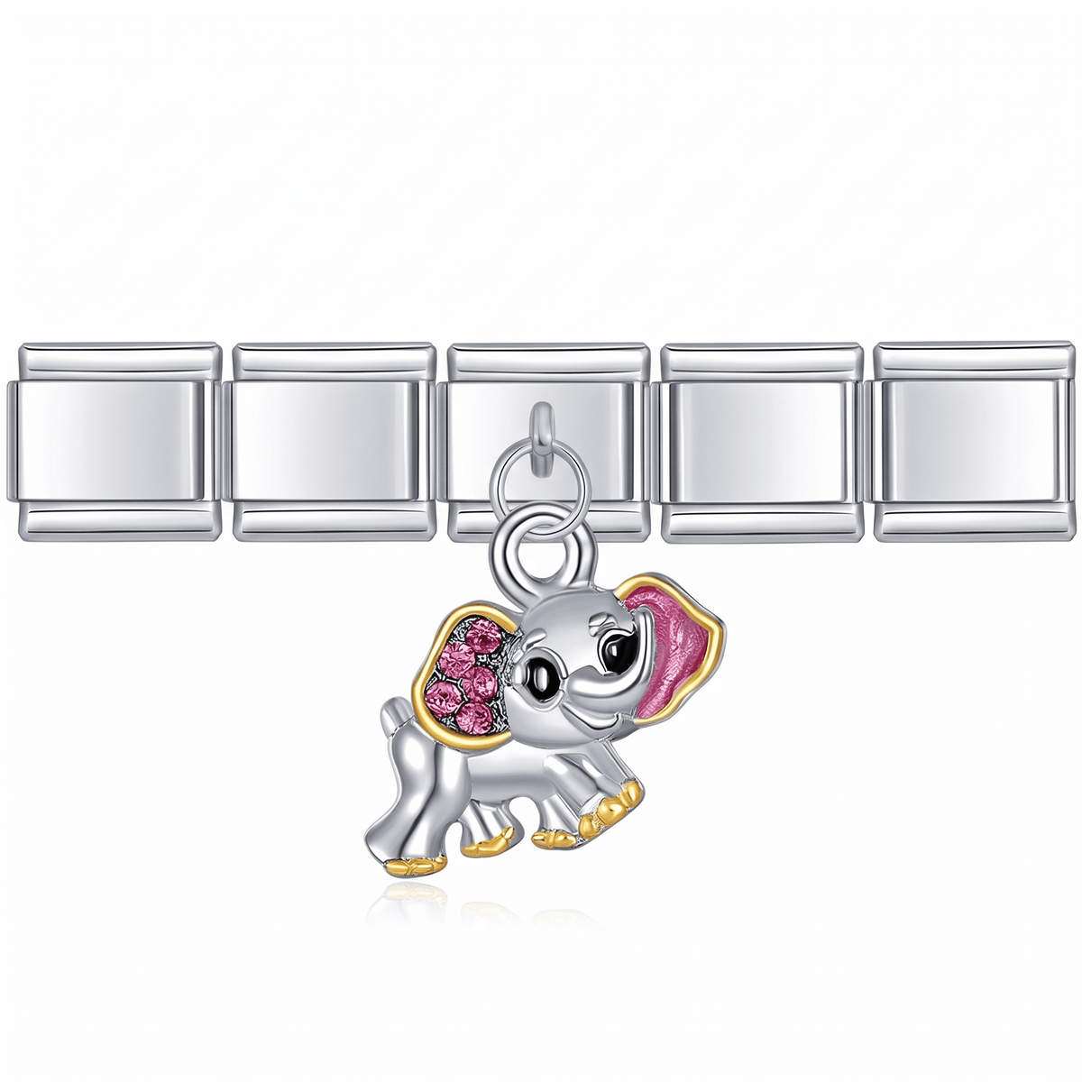 Charm Colgante elefante (Rosa) en pulsera italiana de eslabones