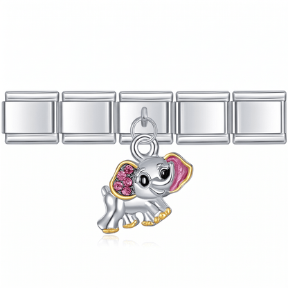 Charm Colgante elefante (Rosa) en pulsera italiana de eslabones