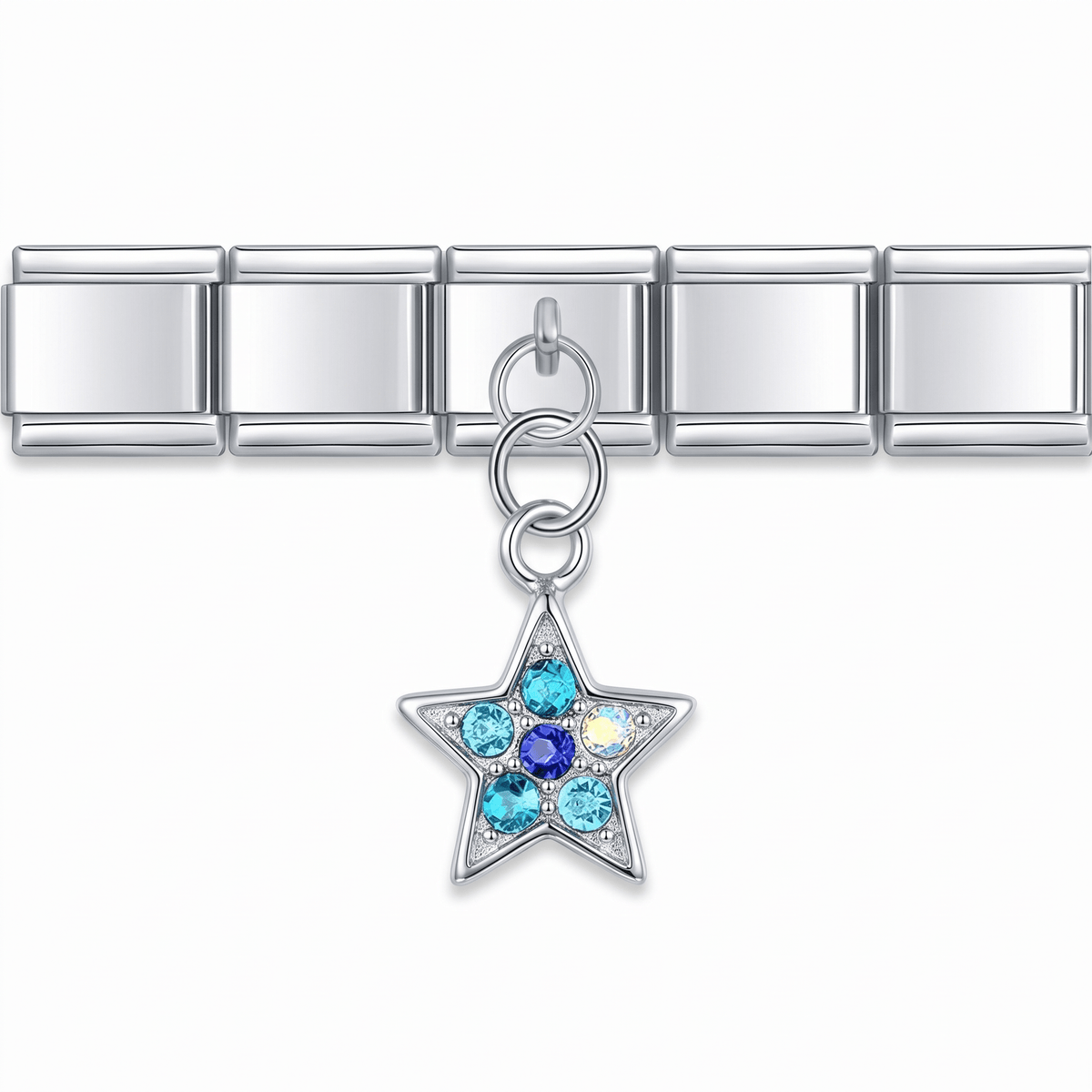 Charm Colgante Estrella azul en pulsera italiana de eslabones